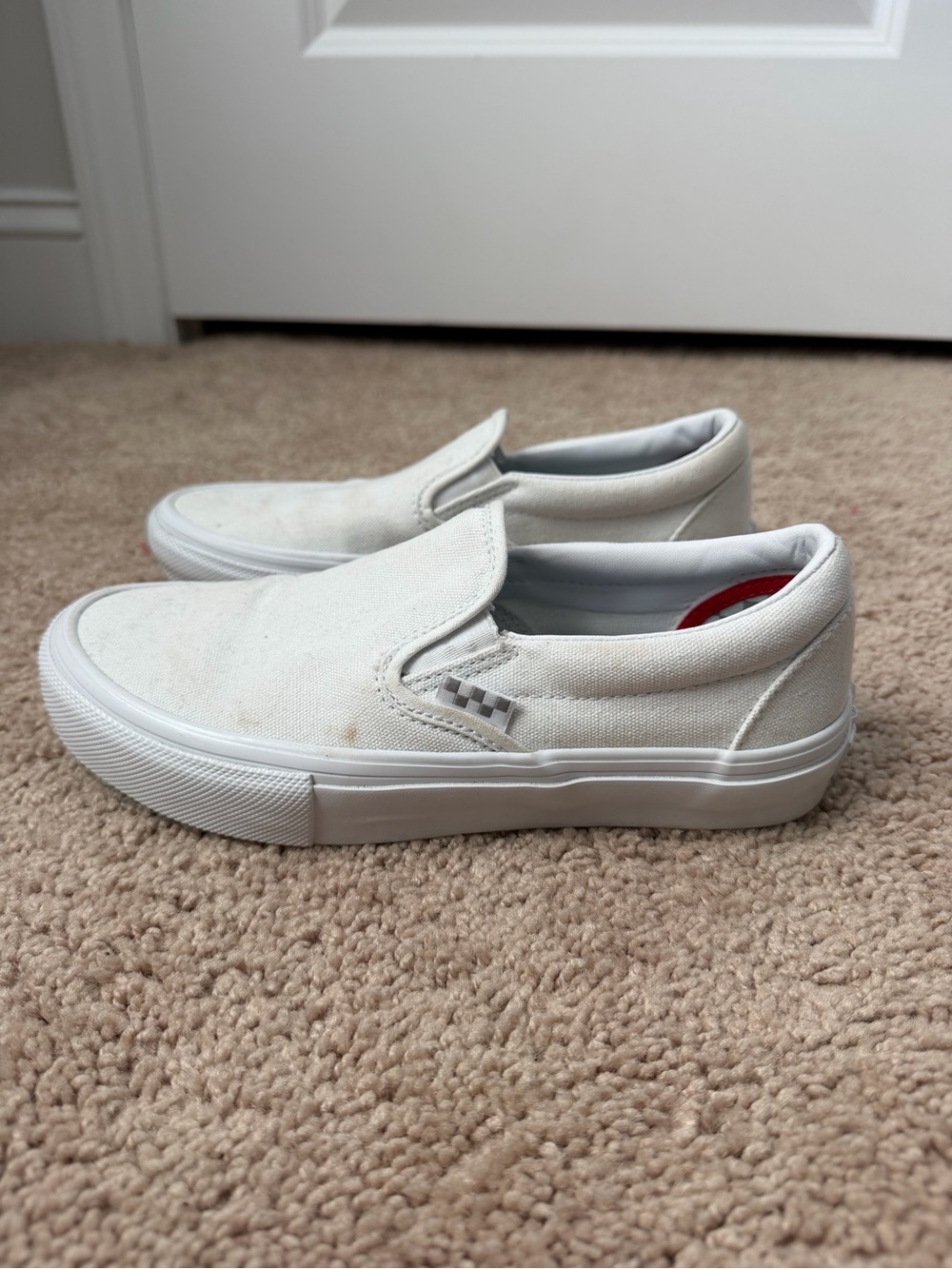 VANS Classic Skate Slip-On White Canvas Men’s Shoes Size US 5.5 Logo Accent
